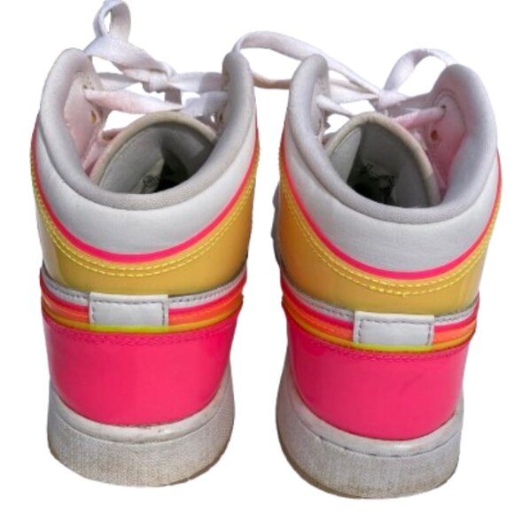 Nike Girls Air Jordan 1 Hightops Mid GS "Edge Glow" White with Neon Colors, 6Y - Picture 2 of 11